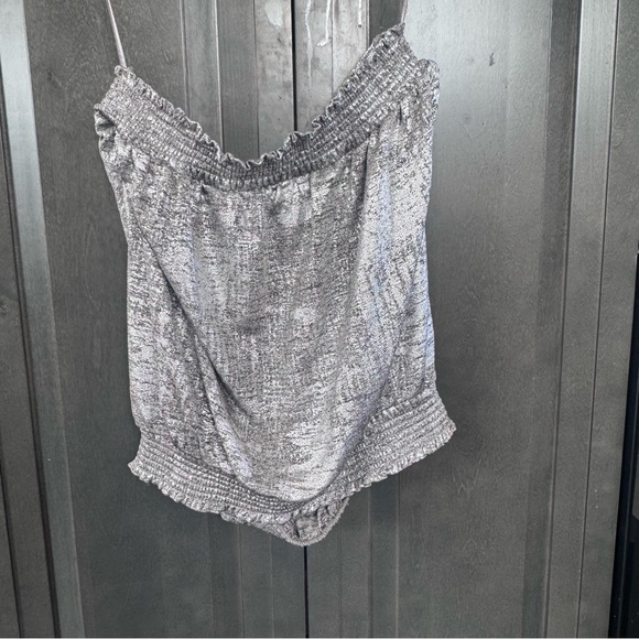 ANTHROPOLOGIE NWT Silver Metallic Strapless Shimmer Cinched Tube Top Size Small - Picture 10 of 10